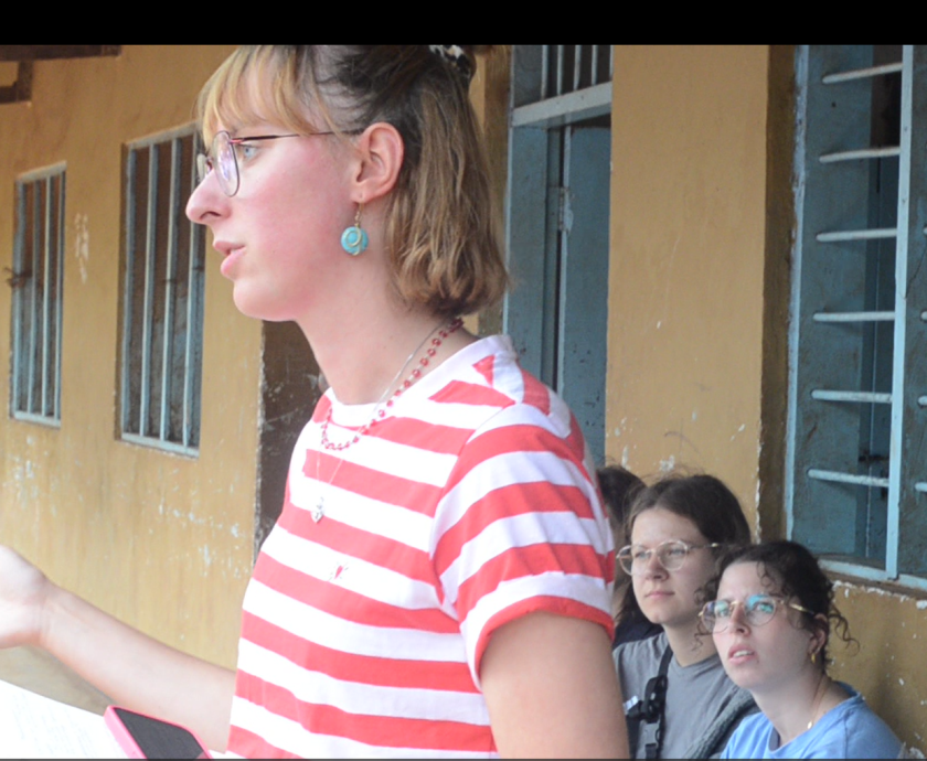 Volunteer from Germany educating students on menstrual hygiene, sanitation, and health awareness at Chongi and Muungano Secondary Schools, Moshi District.